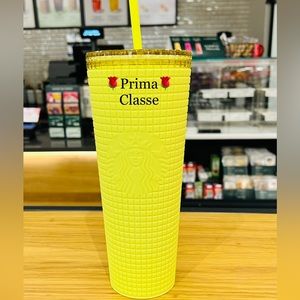 Starbucks Yellow Grid Soft Touch Cup Yellow Studded Cold Tumbler 24oz Venti NWT
